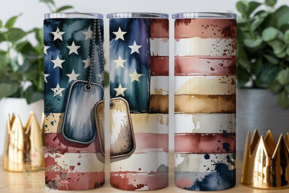 Distressed Flag Dog Tag 20oz Tumbler Wra