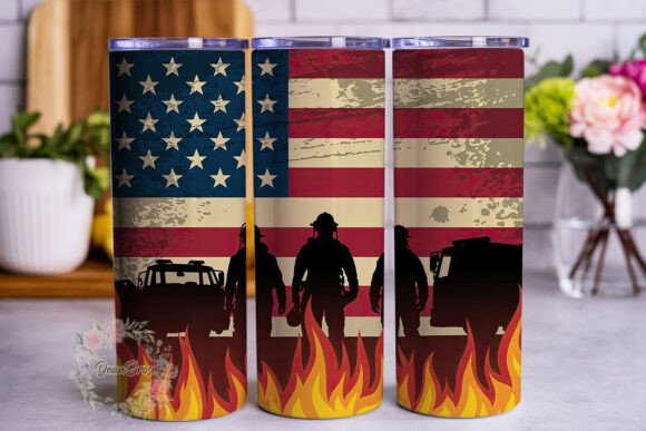 Firefighter Flag Distressed 20oz Skinny