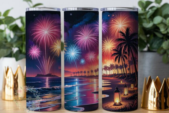 Fireworks Beach Night 20oz Tumbler Wrap
