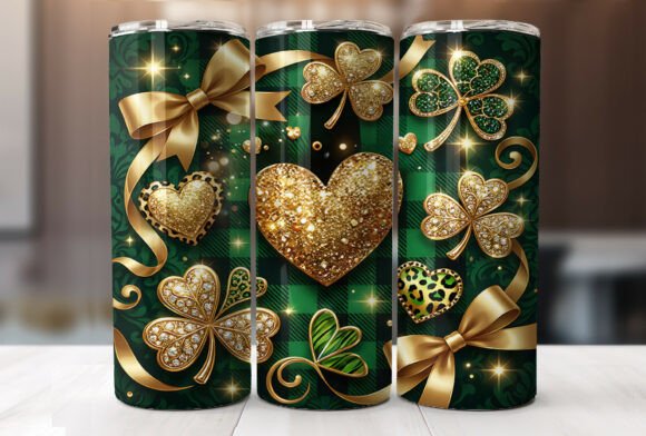 Gold Clover Hearts Plaid Tumbler Wrap