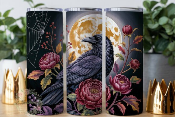Gothic Raven Moon Floral 20oz Tumbler Wr
