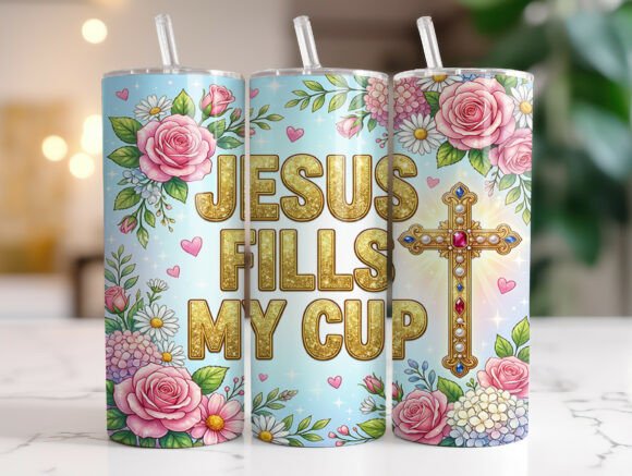 Jesus Fills My Cup Christian Tumbler PNG