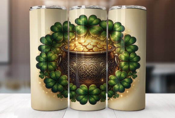 Lucky Shamrock Gold Cauldron Tumbler PNG