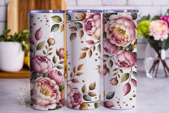Pink Gold Floral Watercolor 20oz Tumbler