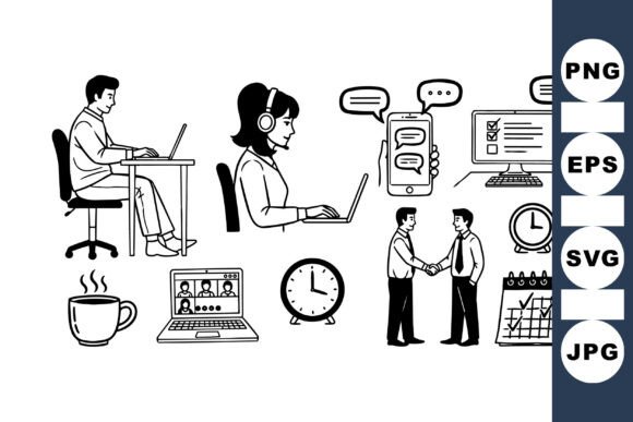 Remote Work Business Icons Set