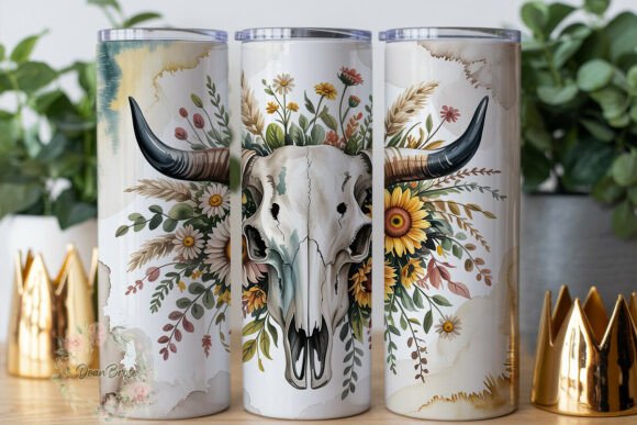 Rustic Cow Skull Floral 20oz Tumbler