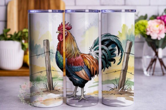 Rustic Rooster Watercolor 20oz Skinny Tu