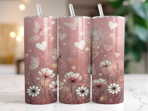 Soft Blush Butterfly Floral Tumbler Wrap
