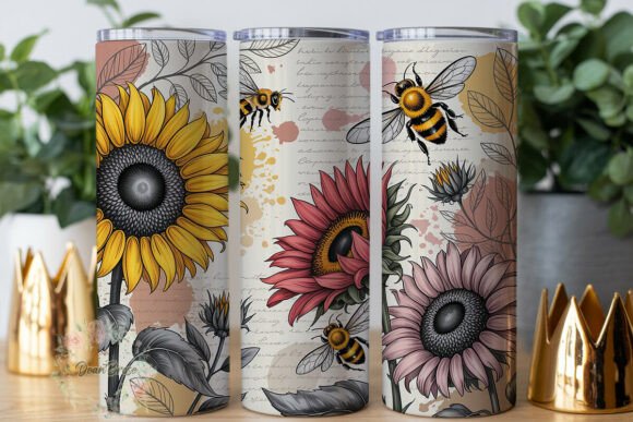 Sunflower Bee Vintage 20oz Tumbler Wrap