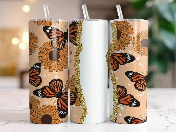 Sunflower Monarch Butterfly Tumbler Wrap