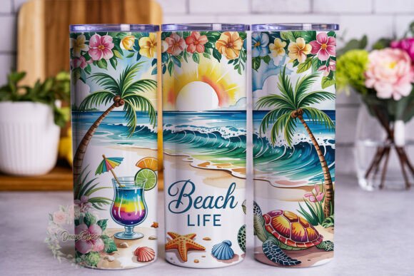 Tropical Beach Sea Turtle 20oz Tumbler W