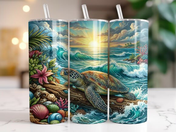 Tropical Ocean Turtle Sunset Tumbler