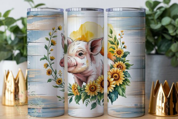 Watercolor Pig Sunflower 20oz Tumbler