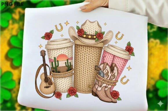 Western Cowgirl Knitted Tumbler PNG